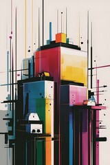 Poster - Abstract futuristic contemporary modern watercolor art minimalist illustration for social media wall decoration postcard or brochure cover design digital generated cartoon style