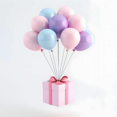 Wall Mural - Pastel Balloons Lifting a Gift: A Festive 3D Render