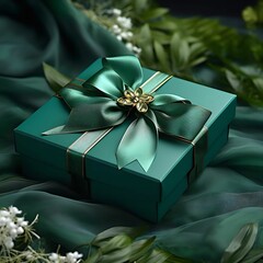 Wall Mural - Emerald Green Gift Box with Luxurious Bow