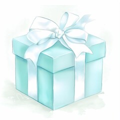 Wall Mural - A Light Blue Gift Box with a White Ribbon