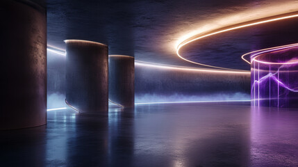 Poster - modern abstract space with glowing lights and smooth surfaces in a contemporary environment
