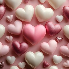 Wall Mural - Pink and White Hearts Background: Valentine's Day Sweet Treats