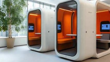 Poster - Modern workspace pods designed for collaborative or quiet activities in a contemporary office setting