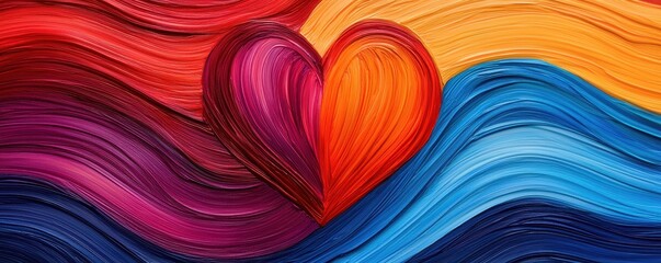 Poster - A vibrant, abstract painting featuring a heart surrounded by colorful waves, symbolizing love and emotions in a dynamic, artistic manner.