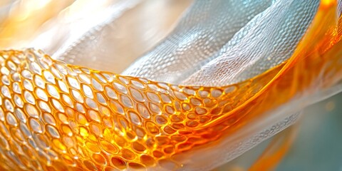 Aufkleber - An abstract composition featuring vibrant orange mesh intertwined with soft transparent fabric. The interplay of colors and textures creates a captivating visual experience. 