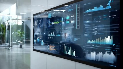 Poster - Interactive data dashboard showcasing analytics and metrics in a modern office environment