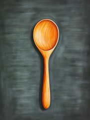 Wall Mural - A detailed chalk art depiction of a wooden spoon, textured handle and smooth rounded bowl, simple and earthy design