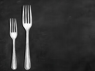 Wall Mural - A detailed chalk drawing of a fork, bold lines emphasizing the prongs and handle, minimalist and rustic blackboard style