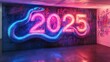 © DarkinStudio - A modern wall art installation featuring a snake coiling around a glowing '2025' design