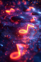 Poster - Colorful musical notes dance in neon lights creating vibrant EDM vibes