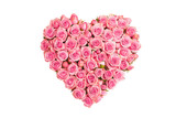 Photo of a heart made of pink roses isolated on transparent or white background, mother's day, valentine's day or wedding flowers love wreath, png