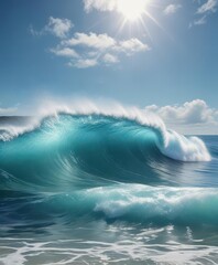 Tropical ocean waves on a serene background blue,  calm,  scenery