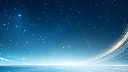abstract blue night sky with light trails and stars.