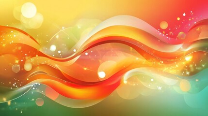 Poster - A vibrant abstract design featuring flowing waves and soft bokeh effects in warm colors.