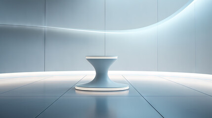 Poster - Futuristic pedestal with neon glow. Product presentation mock up for cosmetic product display. Podium, stage, pedestal or platform.