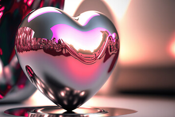 Poster - Shiny metallic heart as a symbol of love on Valentine's Day