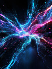 Poster - An abstract visual representation of vibrant energy waves flowing through a dark space.