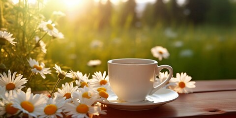 Canvas Print - Warm and Cozy Cup of Coffee with Daisies