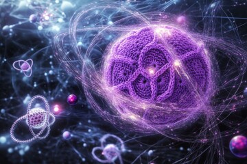 Poster - Colorful visualization of atomic structure with intricate patterns and cosmic elements