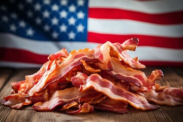 Wall Mural - Pile of Bacon on American Flag