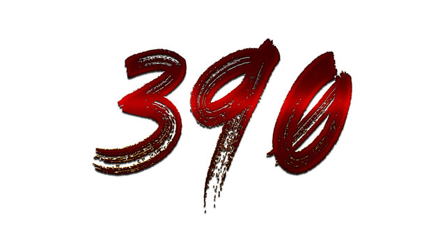 3D blood red number design of 390 on white background.