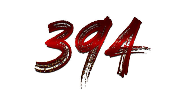 3D blood red number design of 394 on white background.