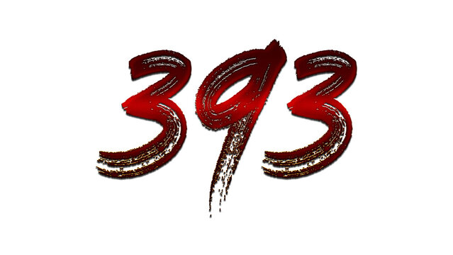 3D blood red number design of 393 on white background.