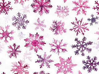 Poster - Joyful Collection of Watercolor Snowflakes in Shades of Pink and Purple on a White Background for Festive Designs