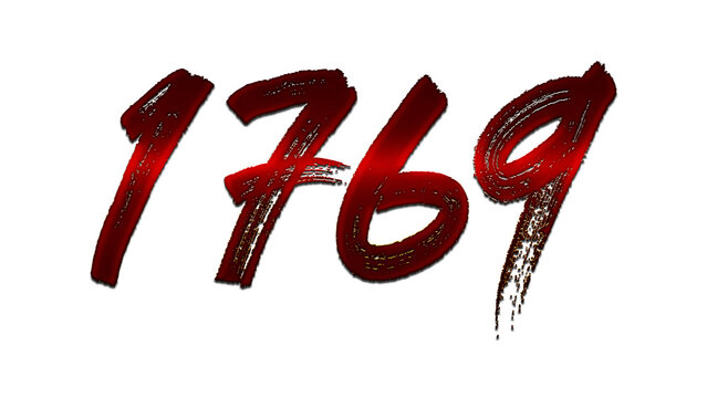 3D blood red number design of 1769 on white background.
