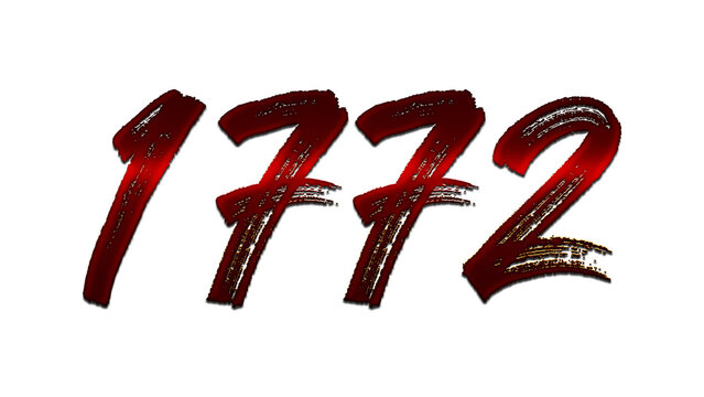 3D blood red number design of 1772 on white background.