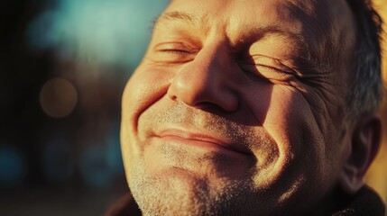 Wall Mural - Close-up portrait of a man with his eyes shut, focusing on his facial expression