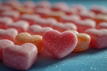 Poster - A close-up shot of a bunch of colorful candy hearts
