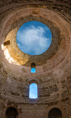 Sticker - The majestic vestibule, also known as the rotonda or the atrium, Diocletian Palace ruins, Split, Croatia. Once covered with a dome, today it offers views of the sky