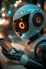 Poster - A robot holds a cell phone in its hand