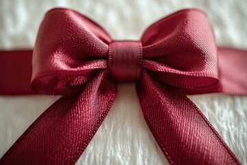 Poster - A close-up shot of a bright red bow placed on a bed, suitable for various themes and designs