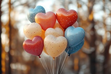 Poster - A bunch of heart-shaped balloons floating in the air, great for romantic celebrations and decorations