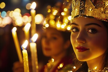 Poster - A woman holds a lit candle and wears a crown, suitable for royalty or mystic themes