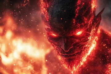Poster - Demon with glowing red eyes, dark and ominous scene