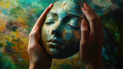 Aufkleber - A person wearing a mask stands in front of an old-fashioned painting
