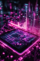 Poster - Futuristic digital interface with glowing pink graphics on a touchscreen device