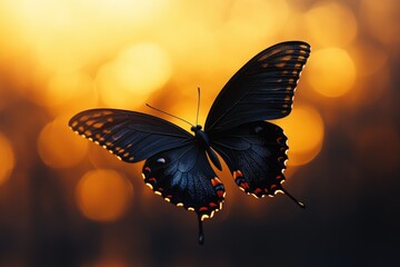 Poster - A black butterfly perched on top of a colorful flower, ready for takeoff