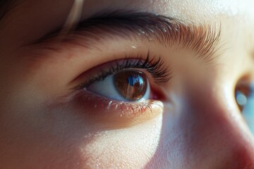 Poster - Close-up shot of an eye with long eyelashes, suitable for beauty or cosmetics advertising