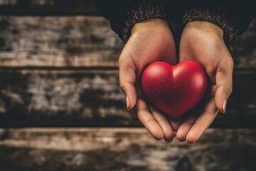 Poster - A person holds a red heart in their hands