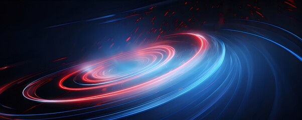 Poster - Abstract swirling light trails in red and blue.