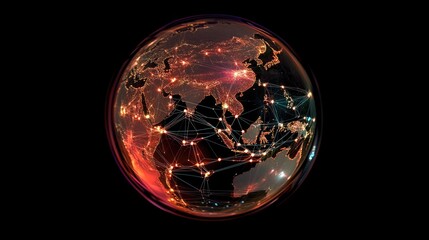 Poster - A glowing globe with cities and landmarks illuminated, perfect for representing global connections or international events