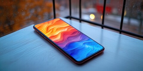 Poster - A red and blue phone placed on a table