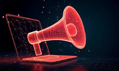 megaphone laptop announcement technology low poly ai generated video concept