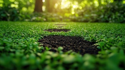 Poster - A winding path through a grassy meadow, ideal for hiking or nature photography