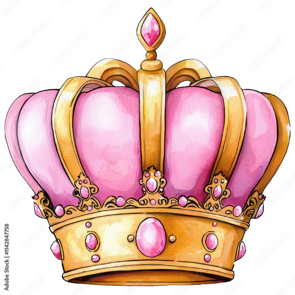 Elegant Pink Crown with Gold Details and Gems for Royalty and ...