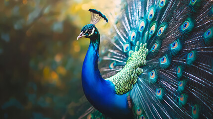 Naklejka na meble This vintage oil painting features a magnificent peacock, resplendent with a colorful, fanned tail, artfully displaying its exquisite plumage in all its glory. Resplendent. Illustration